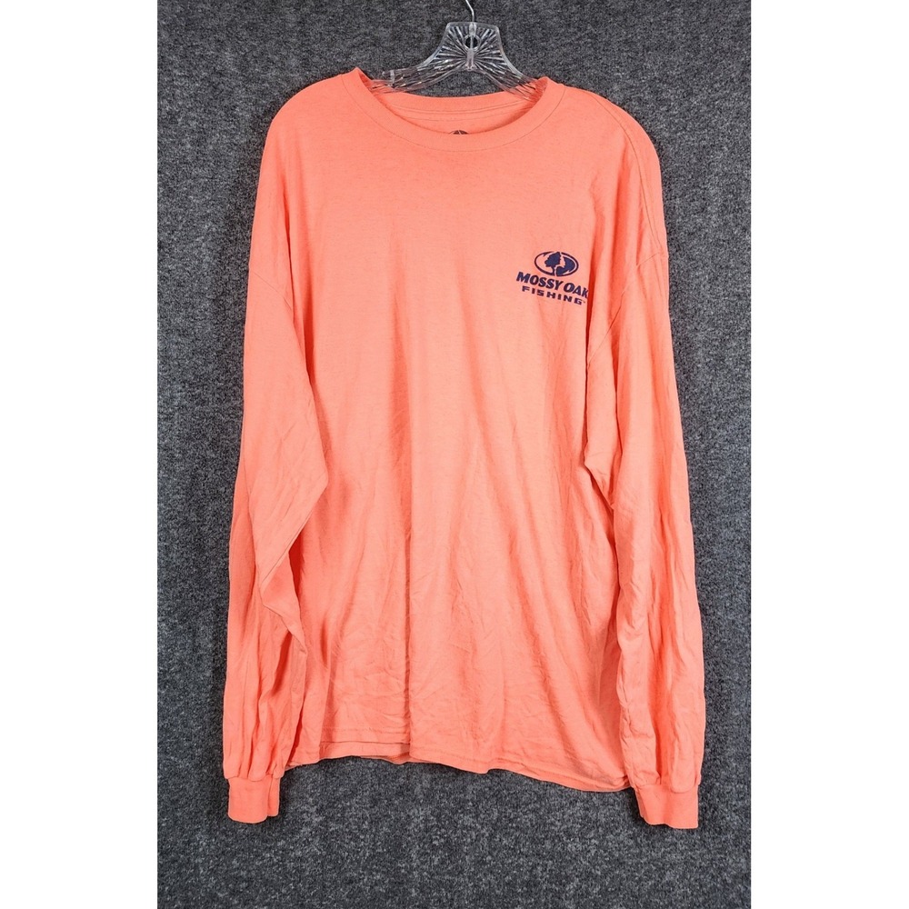 Mossy Oak Fishing Shirt Mens 2XL Coral Orange Long Sleeve Graphic Tee RN 15373